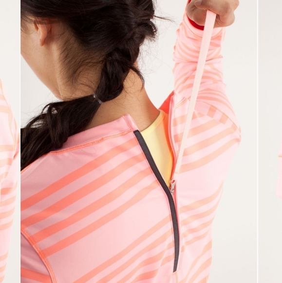 Lululemon Run: Warm Up Crew. Orange and pink. Stripes. Size 6. - Picture 4 of 14